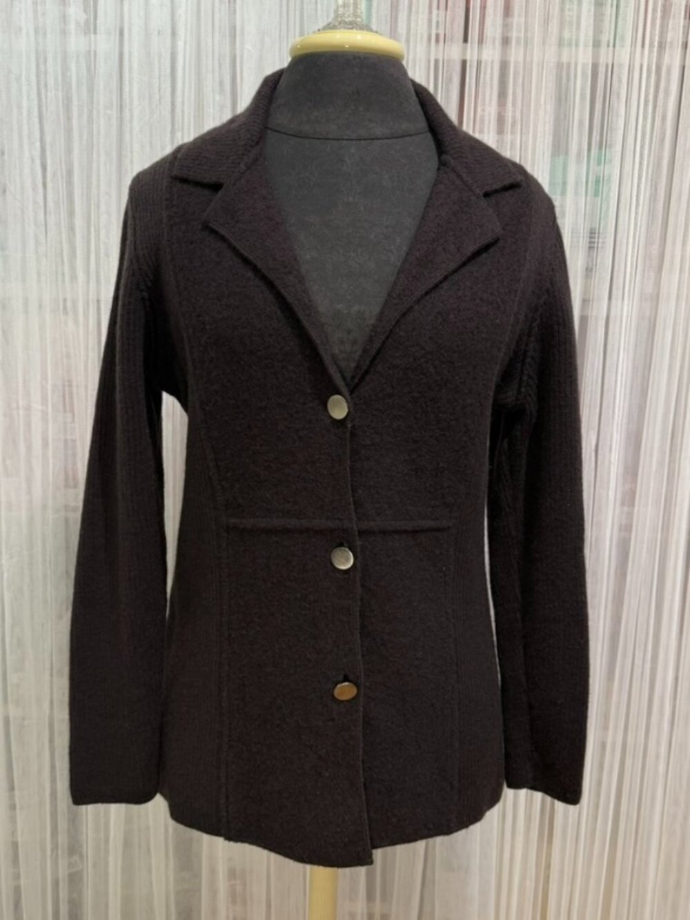 Herman Geist Women's Wool Blazer Jacket Brown Size Medium 3 Button Knit